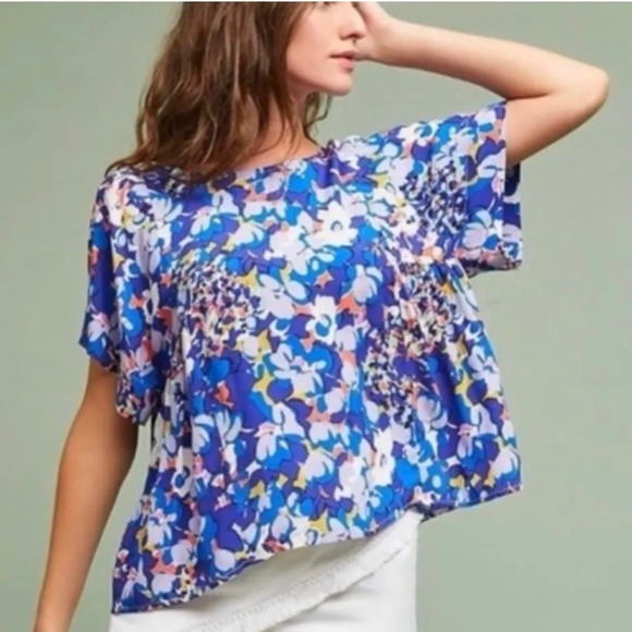 Maeve by Anthropologie Tops - Anthropologie Maeve Milla Blue Floral Swing Blouse Size Medium